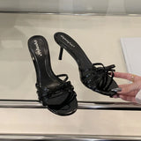 Women Thin Heels Sandals Slides Shoes Butterfly-Knot Footwear Fashion Round Toe Ladies High Heels Shoes Female Sandals Pumps