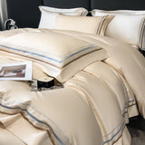 Hotel Style Bedding Set Luxury Golden Embroidery Duvet Cover Grey Egyptian Cotton Bed Sheets Pillowcases Solid Color Bedclothes