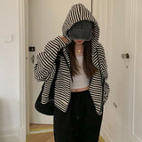 2000S American Vintage Striped Loose Long Sleeve Hooded Sweatshirt Y2k Subculture Casual Zip Up Hooded Cardigan Harajuku Coats