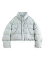 FSLE Winter 2025 Women Cloud-Like Puffer Coat - Stand Collar Short Down Jacket Lazy Chic Style Glossy Finish for Casual Comfort