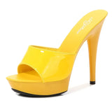 Womens Slippers Mule Patent Leather Sandals Sexy Fashion 13CM Slides Party Shoes for Woman Luxury Red Sandals Summer Comfortable