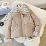 Women Lapel Collar Parkas Jacket Autumn Winter Femme Short Cotton Padded Coat Lady Fashion Long Sleeves Puffer Outwear