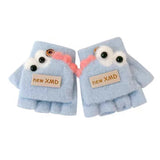 Cartoon Autumn Winter Gloves Cold Proof Windproof Baby Children Half Finger Flap Gloves Thickened Hand Warmer
