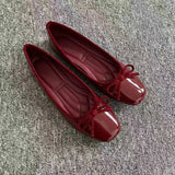 2026 New Women's Patent Leather Bow Ballet Flats, Square Toe Soft Sole Slip-on Casual Shoes for Spring Summer