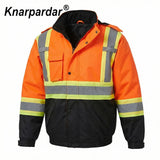 Winter Black Jacket High Visibility Warm Jacket for Men With Customized Logo Waterproof Jacket Reflective Parka Jacket Workwear