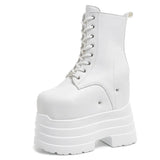 Height Increasing Women's High Boots Black Leather Thick Bottom Platform Shoes Side Zip Gothic Punk Short Boots Street Style