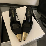 SUOJIALUN 2024 New Brand Women Sandal Fashion Mix Color Ladies Eelgant Outdoor Dress Slingback Shoes Thin High Heel Sexy Pumps S