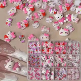 120PCS Box Mixed Hello Kitty 3D Nail Charms Cute Cartoon Resin Ornaments Kawaii DIY Nail Art Manicure Decor Accessories