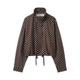 HH Fashion Women's Polka Dot Print Short Coats Autumn Long Sleeves Turtleneck Zipper With Pockets Drawstring Casual Jacket