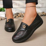 Women's Spring Autumn Leather Loafers Floral Embossed Slip‑On Flats Anti‑Slip Comfort Casual Mom Daily Walking Free Shipping