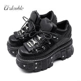2026 New Punk Style Women Shoes Lace-up Heel Height 6CM Platform Shoes Woman Gothic Ankle Rock Boots Metal Decor Woman Sneakers