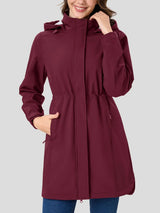 TACVASEN Women's Long Hooded Jacket Fleece Lined Softshell Jacket Waterproof Windproof Hiking Jacket Rain Coat Windbreaker Parka