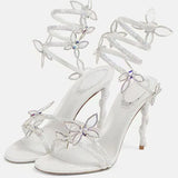 Aneikeh Sexy CRYSTAL Flower Narrow Band Ankle Strap Sandals Woman Thin High Heels Street Style  Pole Dancing Ladies Shoes