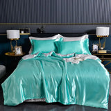 Luxury 100% Silk Bedding Set with Duvet Cover Set Double King Queen Size Bedding Cover Kit 4pcs Bed Cover Bed Linen Sets
