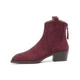 New 2025 Trend Autumn Winter Cow Suede Women Western Boots Black Brown Khaki Purple Green Burgundy Pointed Toe Lady Ankle Boots