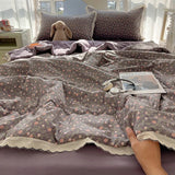 Summer Quilt Korean Style Duvet with Lace Single/Queen Size Comforter Flower Printed Quilted Blanket 여름이불 (No Pillowcase)
