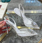 White Wedding Shoes, Rhinestone Pointed Crystal Toe Sandals, New High-heeled Shoes, Sexy Single Shoes