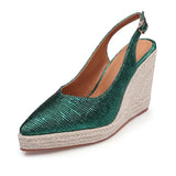 LIHUAMAO wedge ankle strap pointed toe shoes women slingback heels platform espadrilles shoes lady singback heel pumps