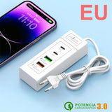 Multi Ports USB C Charger Power Strip PD Type C Fast Charging Wall Charger Socket Quick Charge 3.0 EU/US/UK Plug Power Adapter