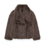 HH Women Fashion Cropped Faux Fur Jacket Coat Long Sleeve Front Snap-button Female Outerwear Chic Lapel Collar Thick Coat