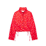 Women's Polka Dots Jacket with Tie New 2026 Spring Long Sleeve High Collar Loose Women Versatile Short Coats Chic Female Jackets