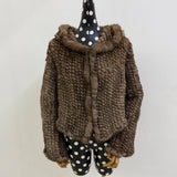 Real Rabbit Fur Hooded Coat Long Sleeve Women Casual Loose Knitted Genuine Fur Jacket With Hood Female Natural Fur Outwear