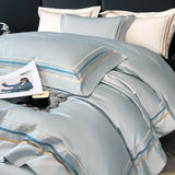 Hotel Style Bedding Set Luxury Golden Embroidery Duvet Cover Grey Egyptian Cotton Bed Sheets Pillowcases Solid Color Bedclothes