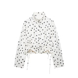 Women's Polka Dots Jacket with Tie New 2026 Spring Long Sleeve High Collar Loose Women Versatile Short Coats Chic Female Jackets