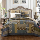 Vintage Patchwork Cotton Quilt Set 3PCS King/Queen - All-Season Thin Comforter Bedspread,Breathable Quilted Coverlet Bedding
