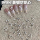 2Sizes Bowtie Love Nail Parts Nail Charms Korea Mini Silver Ribbon Bow tie Alloy Nail Art Accessories 3D Luxury Nail Decorations