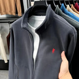 Luxury brand men's jacket winter thick plush warm pockets new coat fashion classic Paul embroidery zipper stand up collar top