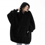 Winter Warm Unisex Double-faced Fleece Hooded Sweatshirts Casual Loose Long Thicken Pocket Pullover Batwing-sleeved Home Clothes