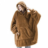 Winter Warm Unisex Double-faced Fleece Hooded Sweatshirts Casual Loose Long Thicken Pocket Pullover Batwing-sleeved Home Clothes