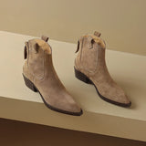 New 2025 Trend Autumn Winter Cow Suede Women Western Boots Black Brown Khaki Purple Green Burgundy Pointed Toe Lady Ankle Boots