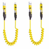 2PCS 4 in 1 65W Spring Short Data Cable 6A USB Type C Spring Telescopic Quick Charger Wire Spring USB Cable for IPhone15 141312