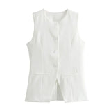 MUJER 2025 White Sleeveless Vest Women Button Summer Vests for Women Jacket Pink Vest Top Women Streetwear Women's Tailored Vest