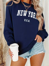 Women's Casual USA Print Pullover Sweatshirt Geometric Design Long Sleeve Round Neck Machine Washable Regular Fit for Autum