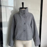 Fashion Short Woolen Coat For Women Stand Collar Full Sleeve Loose Zipper Jacket Female 2025 Spring Autumn Solid Lady Outwear