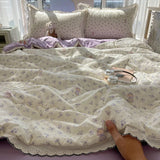Summer Quilt Korean Style Duvet with Lace Single/Queen Size Comforter Flower Printed Quilted Blanket 여름이불 (No Pillowcase)