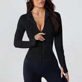 Autumn and winter professional yoga exercise jacket women's zipper tight quick-drying stand-up collar long-sleeved top  popular