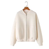 HH Women's Fall 2-Piece Retro Solid Color Zip Bomber Jacket Sweatshirt+High Waist Lace Up Women's Wide Leg Pants Street Wear