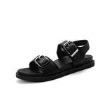 Summer Sandals Genuine Leather Yellow Footwear Flat  Heeled Roman Style Women Sandals Gladiator Buckle Strap Shoes