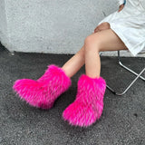 New Winter Fur Onepiece Raccoon Fur Female Snow Boots Fur Shoes Outdoor Mid Leg Boots