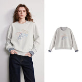 TOYOUTH Women Crewneck Patchwork Plaid Fake Two-Piece Pony Embroidery Loose Sweatshirt 2026 Spring New Tops