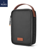 WiWU Travel Electronic Organizer Case for MacBook Power Adapter Charger Cables Power Bank Tech Pouch Leather Handle Portable Bag