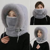 Simple Solid Color Cycling Windproof Cap Thickened Neck Warmer Ear Protection Hat Keep Warm Windproof Winter Hat Scarf Set
