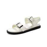 Summer Sandals Genuine Leather Yellow Footwear Flat  Heeled Roman Style Women Sandals Gladiator Buckle Strap Shoes