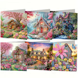 6-Piece/Set DIY Diamond Painting Kit Birthday Card Kit, Unique Flower Pattern Design, Rhinestone Diamond Painting Art Mosaic Pos