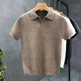 2026 Men's Summer Polo Shirt Korean Style Slim Wrinkle Resistant Collar Solid Color T-Shirts Casual Thin Sleeve Trendy Knit Tops