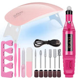 LINMANDA Manicure Set USB Electric Nail Drill Polish File Kit With LED Lamp Handheld Pen Sander Polishing Block Manicure Tools